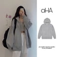 thumbnail image 4 of Sudadera con capucha para mujer Abrigo con capucha con cremallera abierta en la parte delantera Abrigo informal suelto para niña, Gris, M Vogacara  AP001482-01B, 4 of 7
