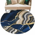 thumbnail image 6 of Blue Marble Round Rug 5ft Washable Circle Kitchen Rugs Non Slip Grey Gold Texture Vintage Farmhouse Art Large Area Rug Indoor Floor Carpet for Bedroom Living Room Home Office Dining Room Nursery, 6 of 8