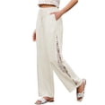 thumbnail image 5 of ManxiVoo Women's Crochet Panel Linen Pants – Elastic Waist High Waisted Wide Leg Casual Summer Beach Trousers, 5 of 8