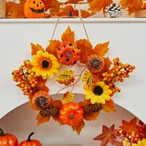 Halloween Wreath Festival Decoration Maple Leaf Pumpkin Wall Hanging Arrangement Harvests Festival Door Hanging Fall Decor for Fireplace Porch Table 11.81 in