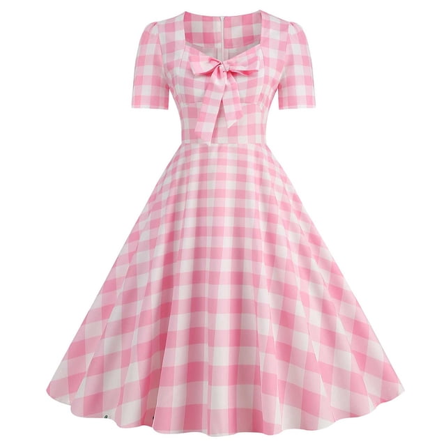 QIPOPIQ Robes pour Femmes Longues Fluides Robe à Étages Manches Courtes Col Rond Imprimé à Carreaux Robe d'Été Ceinture Grande Robe Offres 2023