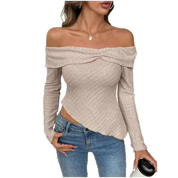 ShiShine Womens Cute Off Shoulder Sweater Shirt Tops Sexy Side Slit Pullover Trendy Clothes