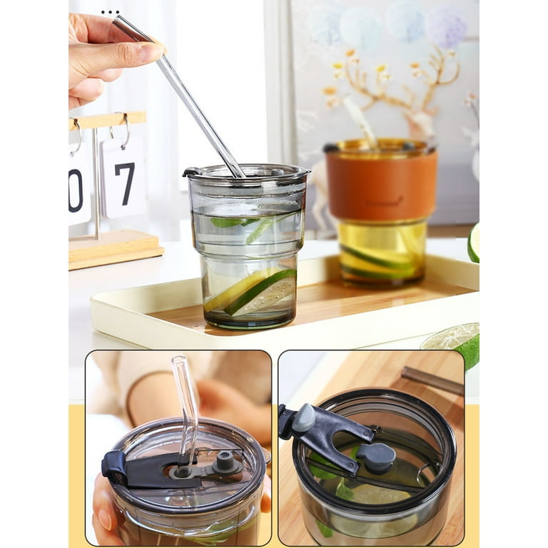 14oz/400ml Glass Iced Coffee Cup for Women, Glass Tumbler with Lid and Glass  Straw Carry on, Cute Tumblers Water Glasses Thick Wall Insulated Glass Cups  - China Glass Cups and 14oz/400ml Glass