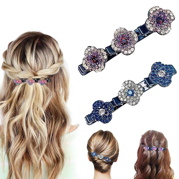 Pinzas para el cabello trenzadas - Pinzas para el cabello trenzadas con piedras de cristal brillantes, pinzas para el cabello trenzadas para mujeres, pinzas para el cabello trenzadas con piedras de cr