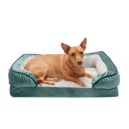 UPC: 0842229119756 | FurHaven Pet Products Velvet Waves Perfect Comfort Orthopedic Sofa-Style Pet Bed for Dogs & Cats – Celadon Green Medium