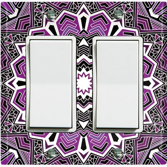 Metal Light Switch Plate Cover Mandala Purple Black Flower Tile Pattern MDL063