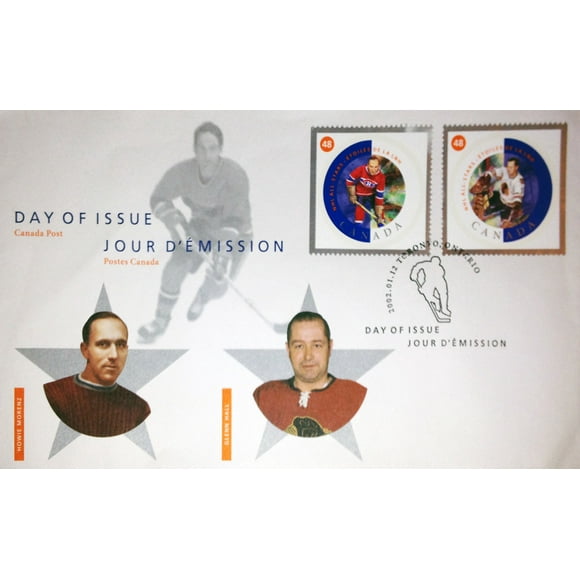 2002 Glenn Hall & Howie Morenz First Day of Issue Stamps – Canadian Hockey Legends Postage Collectible (7.5" x 4.5")