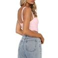thumbnail image 4 of Mialoley Women's Summer Mini Skinny Sling Vest Solid Color Sleeveless Ruched Hollow Crop Tops, 4 of 5