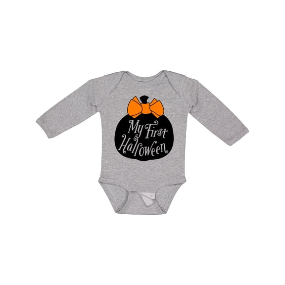 Inktastic My 1st Halloween with Pumpkin and Orange Bow Boys or Girls Long Sleeve Baby Bodysuit