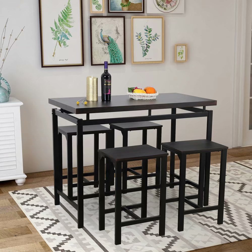5 Pcs Dining Table Set, Kitchen Counter Height Table with 4 Stools