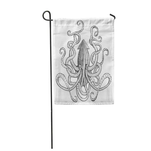 SIDONKU Creature Sea Monster Giant Squid Etching Kraken Black Drawn Hand Garden Flag Decorative Flag House Banner 28x40 inch