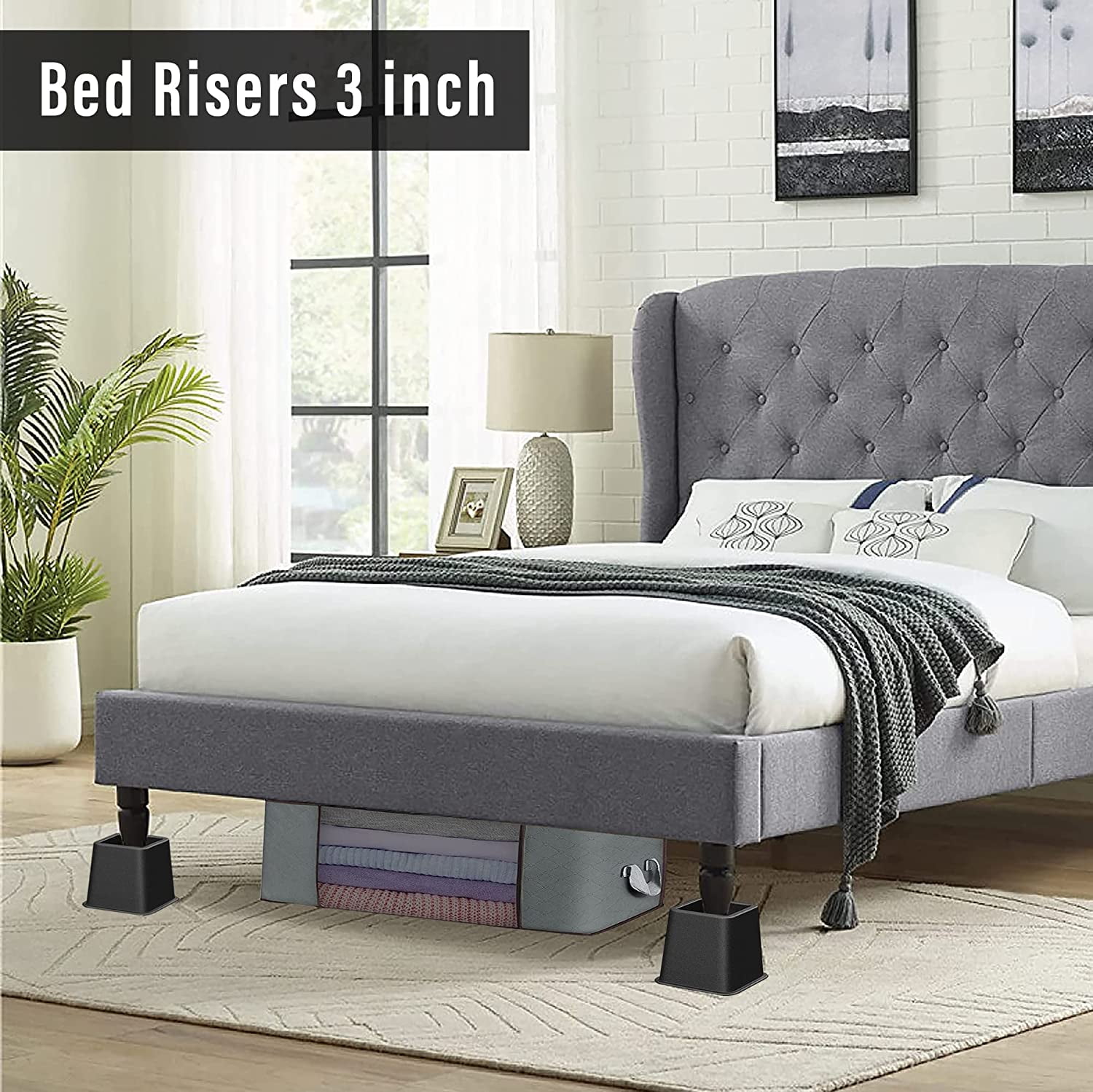Bed Risers 3 Inch Heavy Duty, Furniture Risers for Bed Frame, Couch, Desk,  Chair, Lifts Up to 1,500 lb, Set of 6, Black