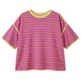 thumbnail image 3 of Womens Oversized Striped T-Shirts Summer Casual Color Block Short Sleeve Tops Y2K Drop Shoulder Workout Tops(Pink,XL), 3 of 3
