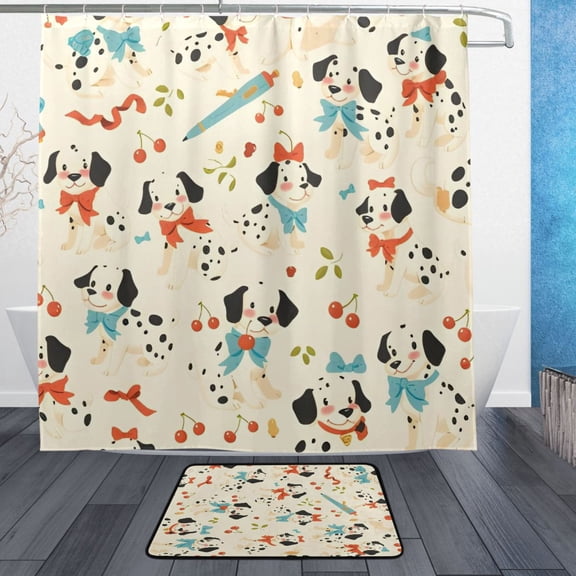 BZSMCE Shower Curtain and Bath Accessory Set,Tool Dalmatian Bow Pattern