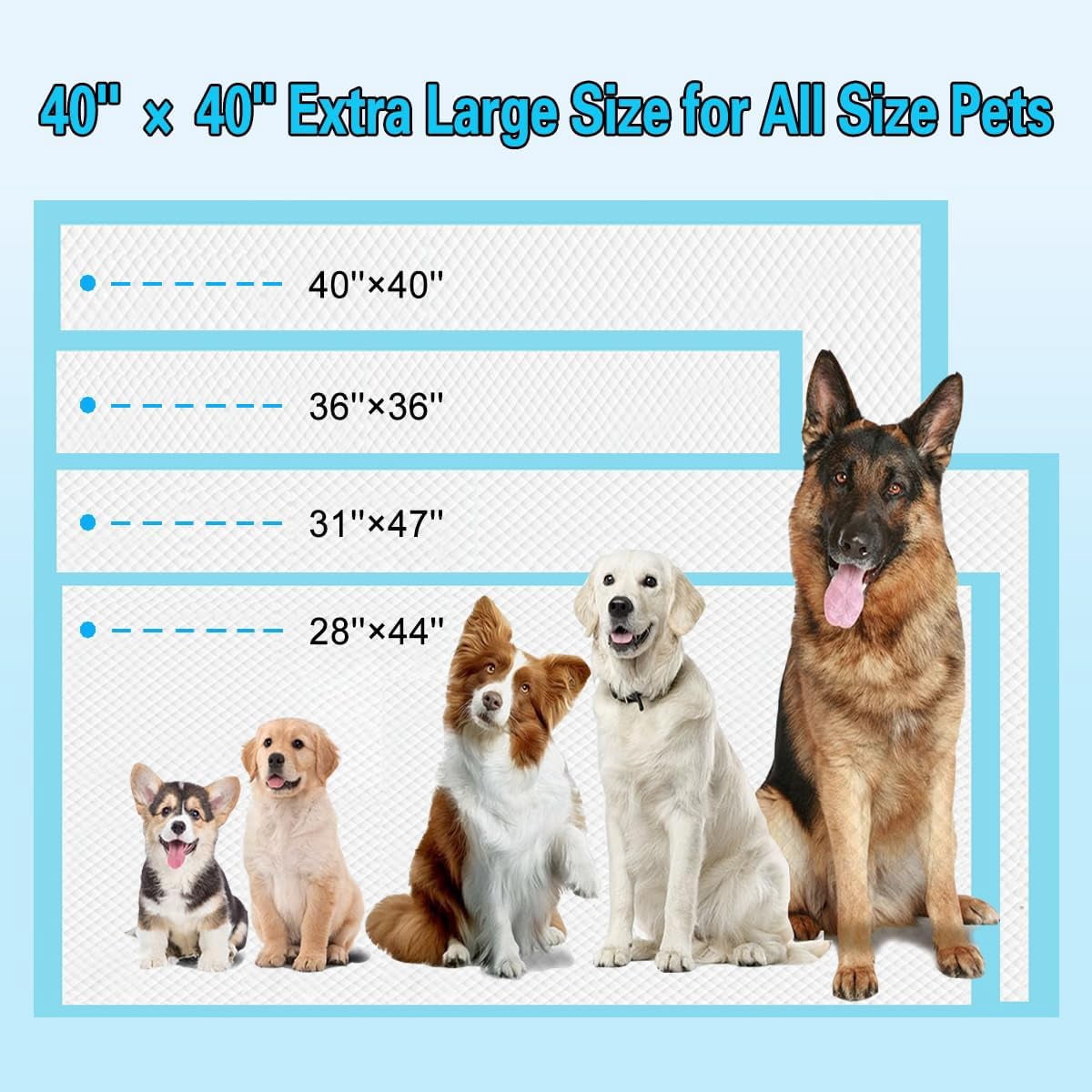 Dog Pee Pads, Super Absorbent Puppy Pads Disposable Dogs Training Pads, Quick Drying Leak-Proof Dog Potty Pads for Doggies Puppies Cats ( 40"x47" 40 Count)