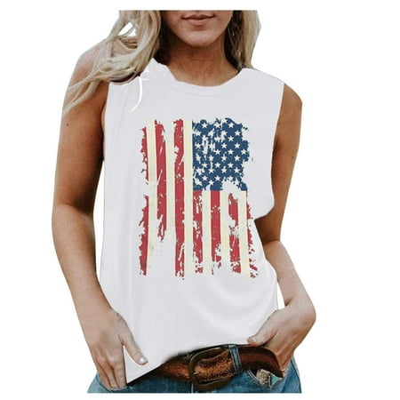 

Fashion Women O-Neck Sleeveless Independence Day Flag Print Tank Tops Shirts Basics Womens Anime Scrubs