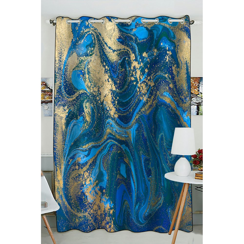 ABPHQTO Blue And Gold Liquid Texture Grommet Blackout Curtain Room
