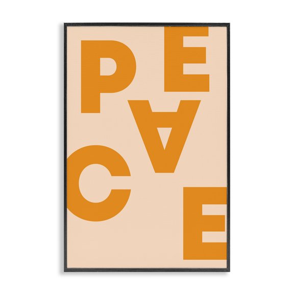 Stupell Industries Peace Orange Typography Typography Painting Black Framed Art Print Wall Art, 12 x 18