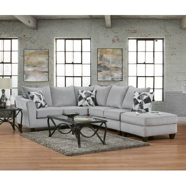 Roundhill Furniture Duleek 3-Piece Living Room Set, Sofa Armless Loveseat and Ottoman, Herringbone Silver