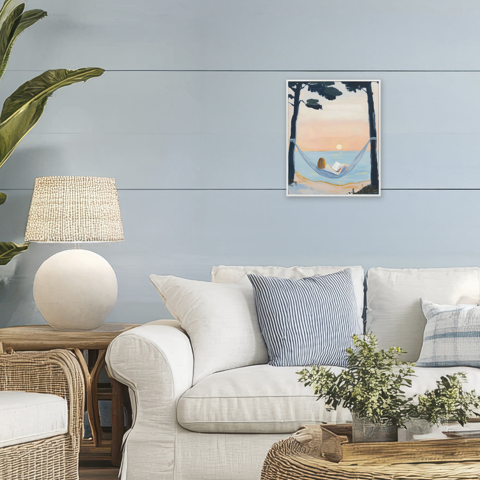 Stupell Industries Reading At Sunset in Hammock White Framed Giclee Art, design by The Prints Vibe