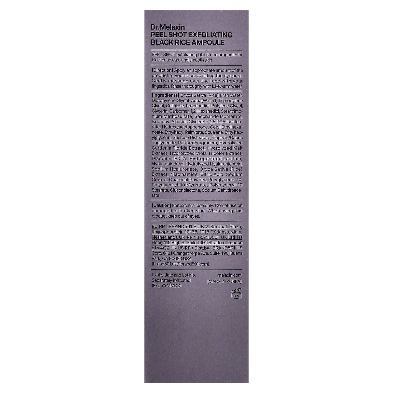 Dr.Melaxin Peel Shot Glow Black Rice Ampoule Blackhead Reduction & Brightening - 2.7 oz