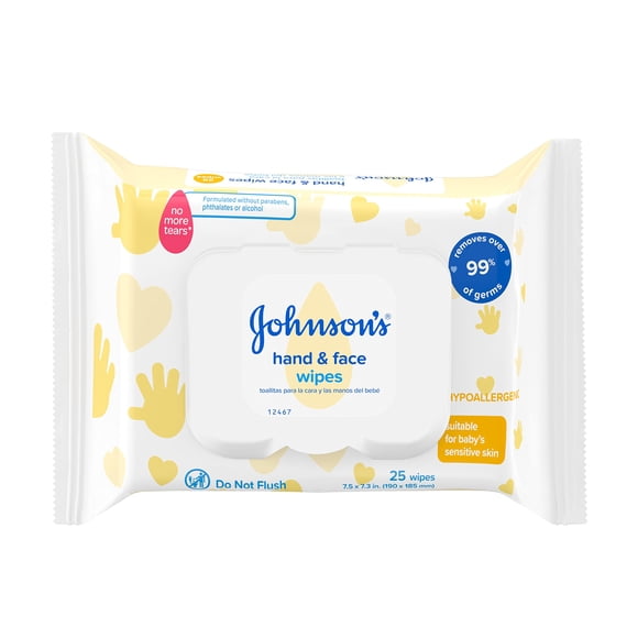 Toallitas limpiadoras desinfectantes para bebés Johnson's Hand & Face, 25 unidades
