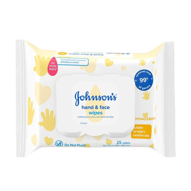 Toallitas limpiadoras desinfectantes para bebés Johnson's Hand & Face, 25 unidades
