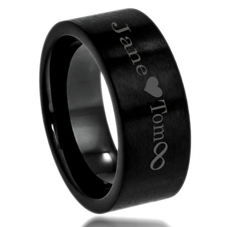 Free Engraving Men's Personalized Outside Inside Engraving Tungsten Carbide Wedding Band Ring 9mm Black Flat Ring
