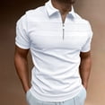 thumbnail image 3 of IYTR Mens Workout Shirts Summer Striped Jacquard Short Sleeve T Shirts Fashion Quarter Zipper Turndown Collar T-shirts Leisure Athletic Shirts White XXL, 3 of 6