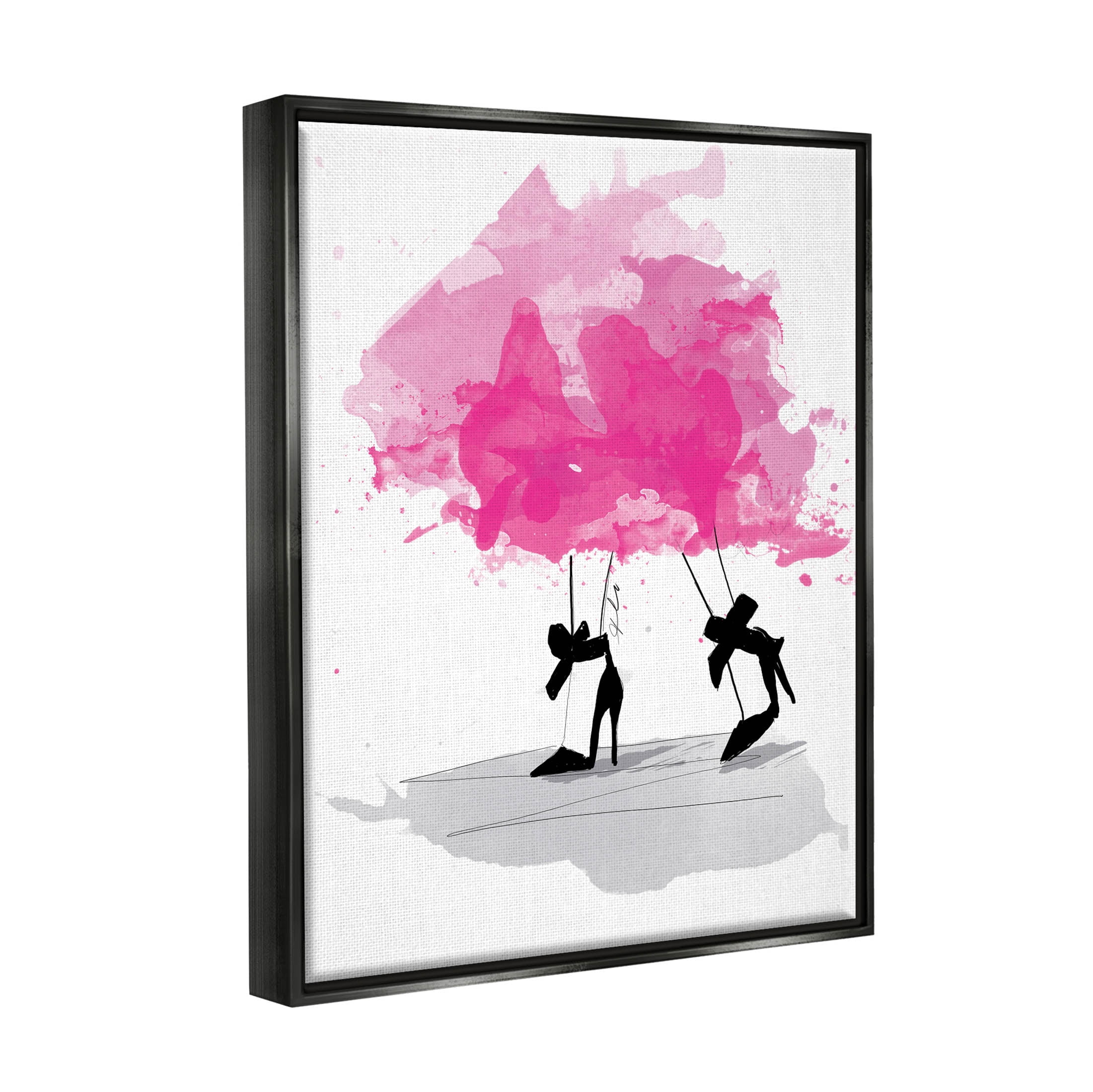 Stupell Industries Abstract Pink Fashion Heels Graphic Art Jet Black Floating Framed Canvas Print Wall Art, Design by Alison Petrie