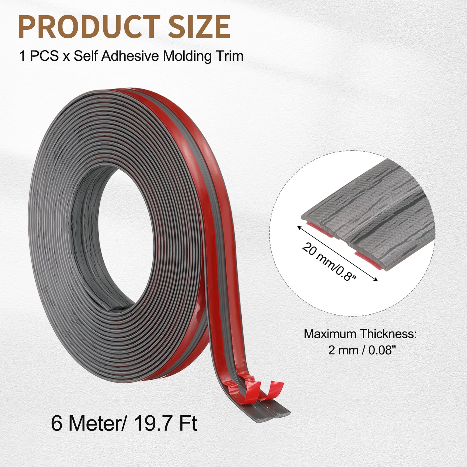 Uxcell Protector 0.8"x19.7 ft Self Adhesive Guard Dark Gray for Wall Table Floor