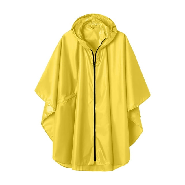 aohooy Poncho de Pluie Unisexe pour Adultes Cape Imperméable à Capuche Imperméable Manteau de Pluie Léger pour Camping en Plein Air Randonnée Veste de Pluie à Fermeture Éclair Jaune,G