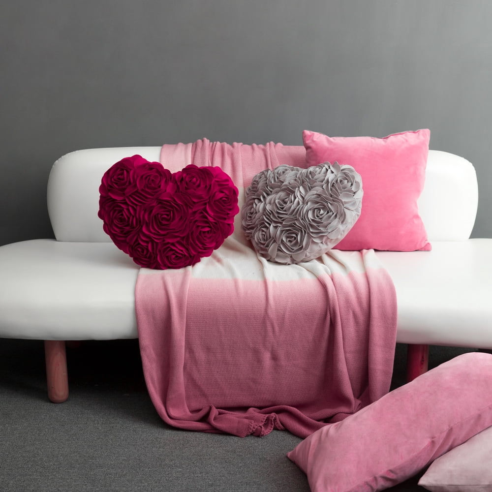 JWH 3D Flower Heart Shape Velvet Throw Pillows for Valentine Elegant Decor and Gift 13x16 inch Light Grey