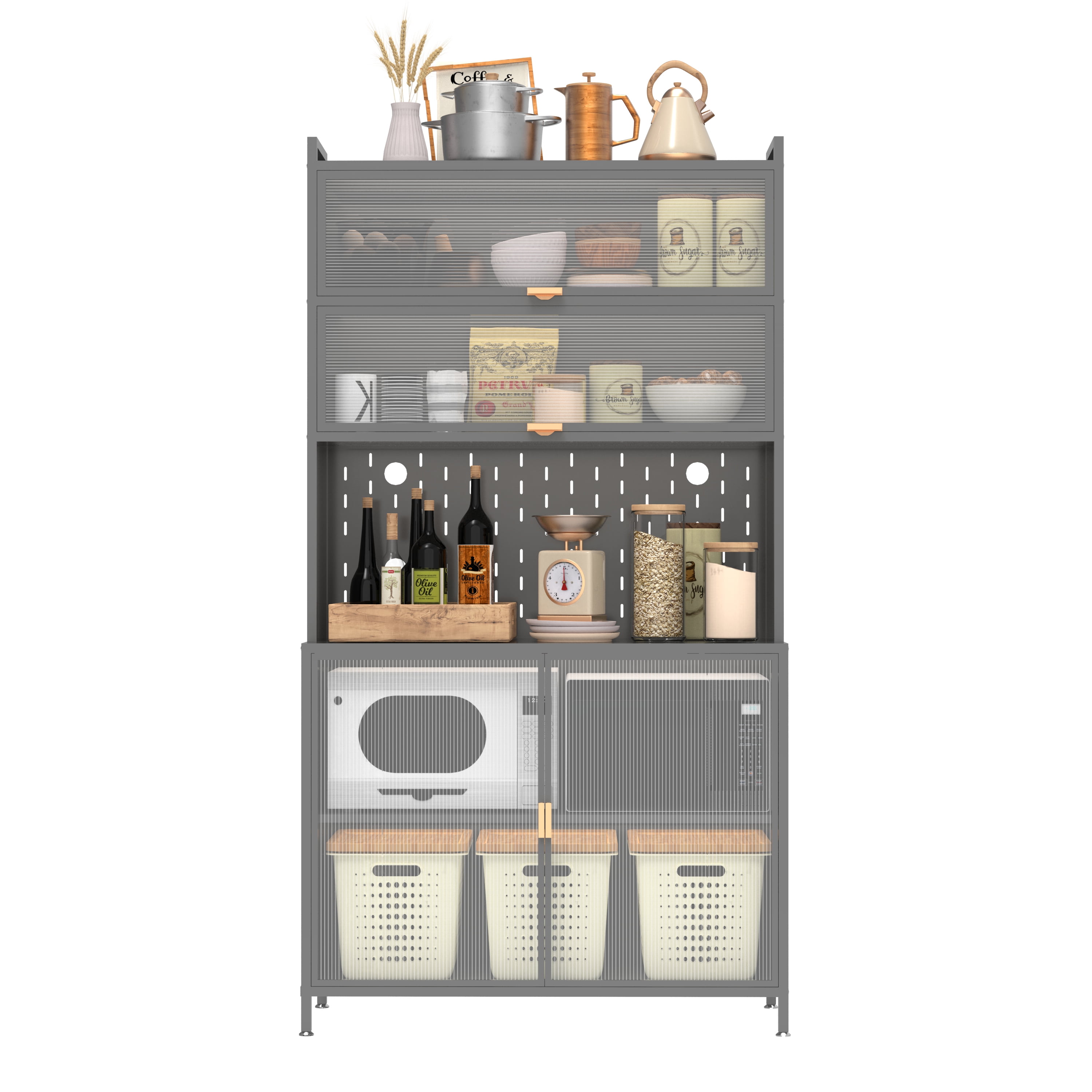 Aukfa 73" Metal Pantry Storage Cabinet, Kitchen Cupboard for Kitchen, Dining Room, Living Room,Gray