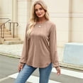 thumbnail image 5 of Women'S Long Sleeve Shirts 2025 Autumn Fashion Formal Casual Shirts Pleated Round Neck Tunic Tops Khaki L, 5 of 8