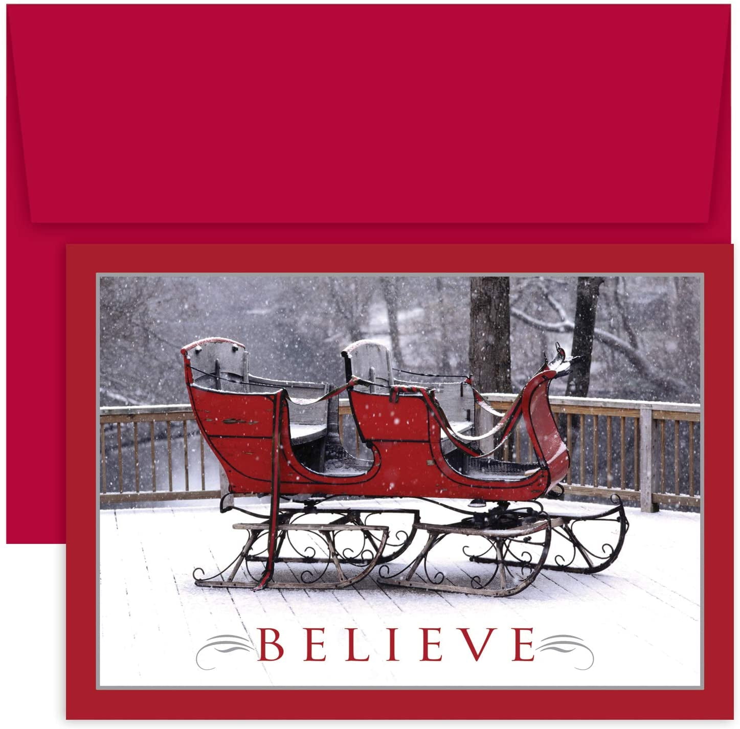 Holiday Collection 18Count Boxed Christmas Cards with Envelopes, 7.8" x 5.6", Believe Sleigh