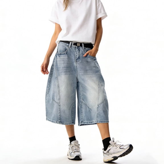 Womens Capris Casual Cargo Capri Pants Relaxed Fit Straight Leg Trousers Lightweight Summer Streetwear Solid Blue L