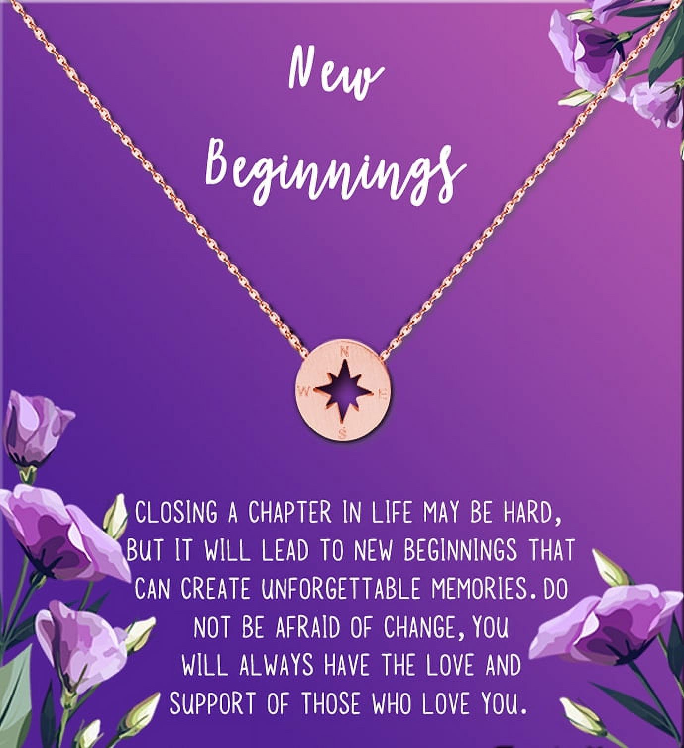 Anavia New Beginnings Gift Card for Her, New Job Gift, New Relationship Gift Card, Cheer up Gift Necklace, Encouragement Gift for Daughter-[Silver Compass, Royal Purple Gift Card]