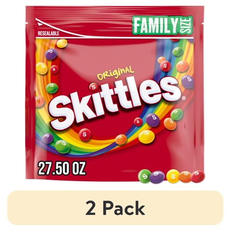 (2 pack) Skittles Original Chewy Candy, Family Size Resealable Bag, 27.5 oz