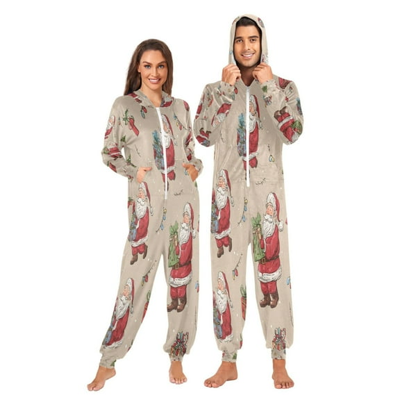 1-Pack Onesie Jumpsuits For Men&Women Winter One Piece Zipper Pajamas Playsuit Santa Gifts Boxes