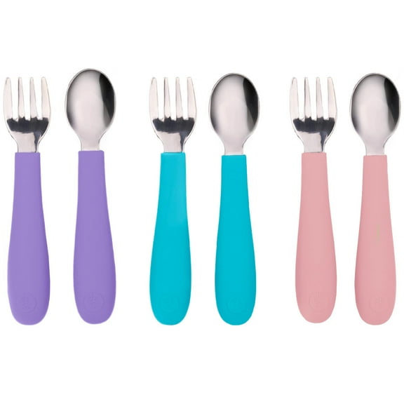 WeeSprout Toddler Utensils, 3 Forks & 3 Spoons, 18/8 Stainless Steel & Food Grade Silicone