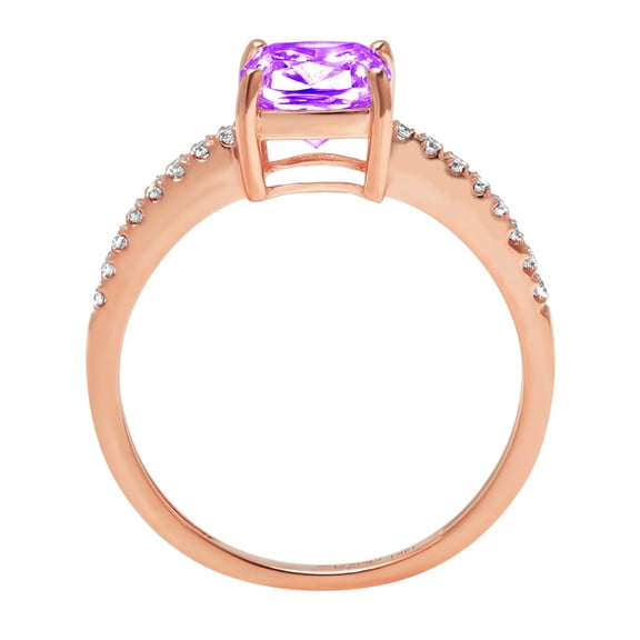 2.7 ct Cushion Cut Natural Amethyst Solitaire with Accents Engagement Ring for Women in 18K Rose Gold