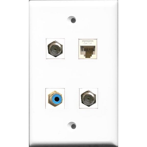 RiteAV 1 Port RCA Blue 2 Port Coax Cable TV- F-Type and 1 Port Cat6 Ethernet White Wall Plate