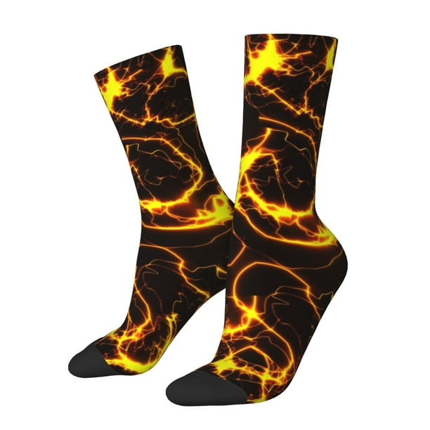 Balery Orange Lightning Calcetas Largas con Estampado para Hombre y Mujer – Suaves y Transpirables, Talla Única (US 5-11)