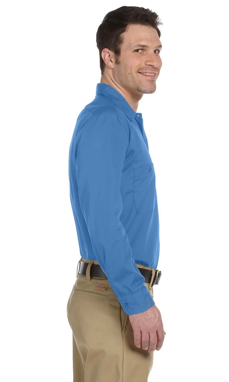 Dickies Men's Long Sleeve Industrial Wrinkle Resistant Work Shirt, Light Blue Dow, M