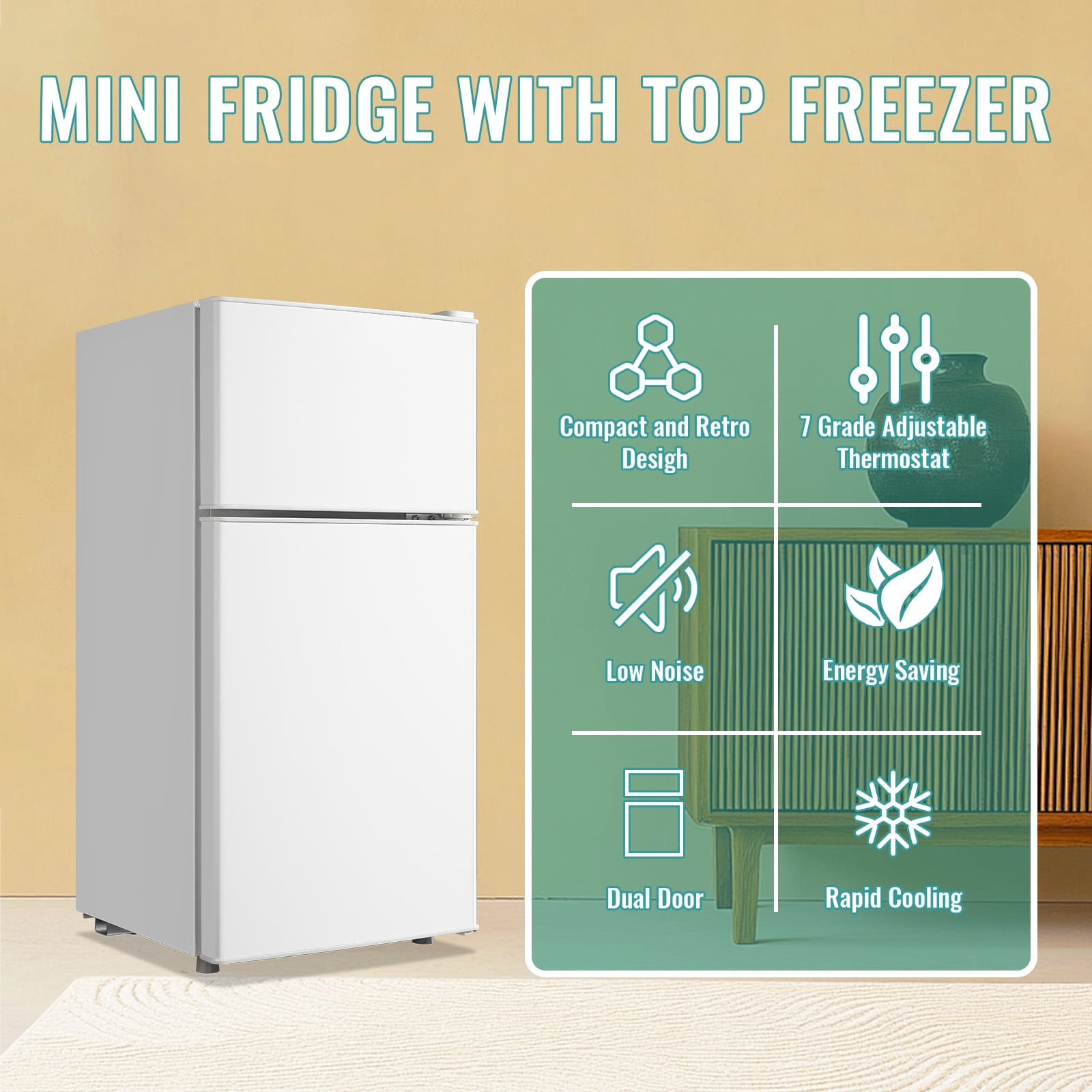 TACOOL Refrigerator with Top Freezer 2.4Cu.ft Two Door Small Mini Fridge for Person Use with Egg tray, White