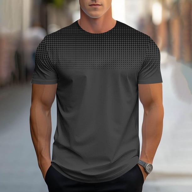 Tops para hombre, blusas y camisas de manga corta con cuello redondo para hombre, camiseta deportiva informal con estampado degradado a la moda para hombre, blusa de poliéster de manga corta con cuell