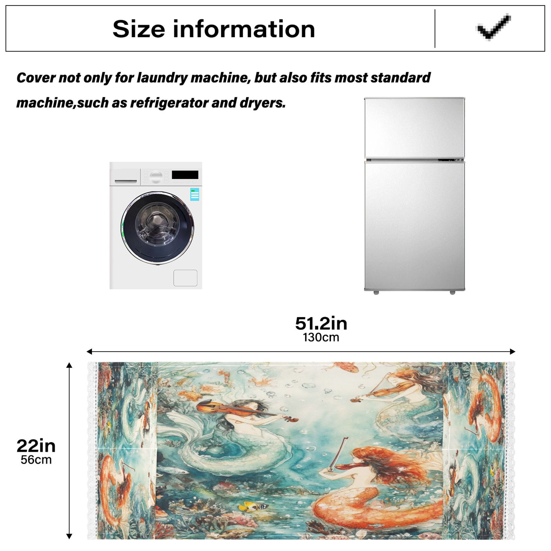 Washing Machine Cover 51.2x22in, Durable Polyester Dust Cover with Lace Trim and Side Pocket for Appliances Mermaid Plays Music