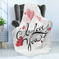 thumbnail image 4 of I Love You Soft Flannel Fleece Throw Blanket, Handwritten Illustration Swirly Designed Calligraphy with Pink and Red Hearts, Cozy Plush for Indoor and Outdoor Use, 70" x 90", Multicolor, by Ambesonne, 4 of 5