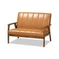 thumbnail image 4 of Baxton Studio Nikko Mid-century Modern Tan Faux Leather Upholstered and Walnut Brown finished Wood 3-Piece Living Room Set, 4 of 9